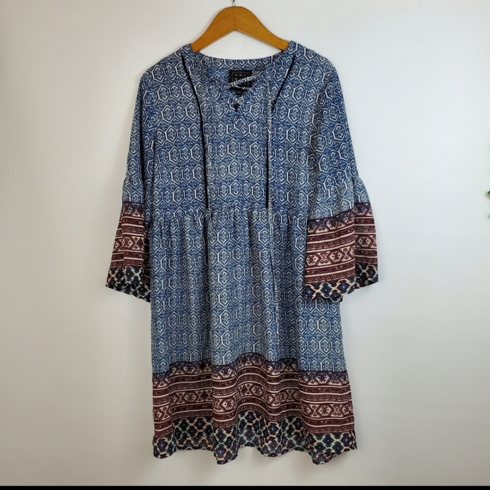 One Market Boho Prairie Flare Bell Sleeve Dress xs